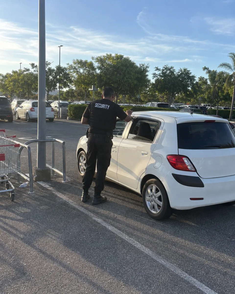 Security officer speaking with a driver in a Gold Coast shopping centre car park